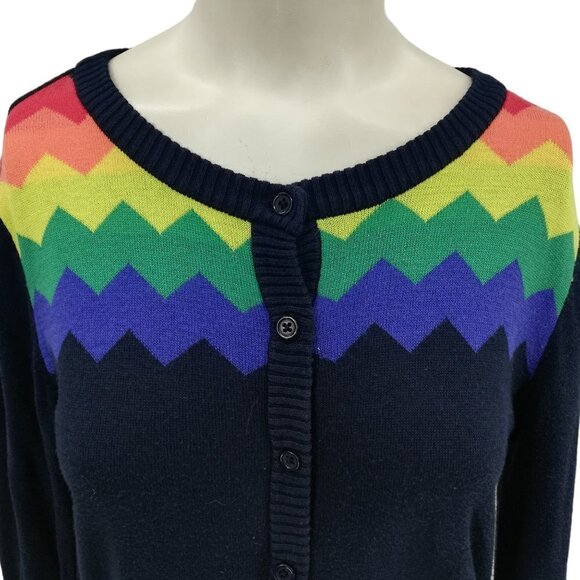 ModCloth Rainbow Chevron Cardigan Sweater Size M Pride You Heard That Bright - Picture 3 of 8